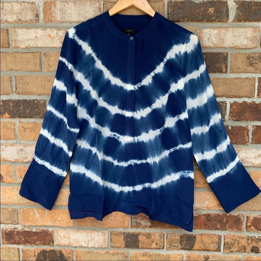J. Crew Blue Tie-Dye Silk Button Down Shirt